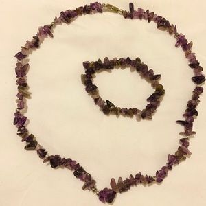 Amethyst Gemstone Chip Necklace and Bracelet